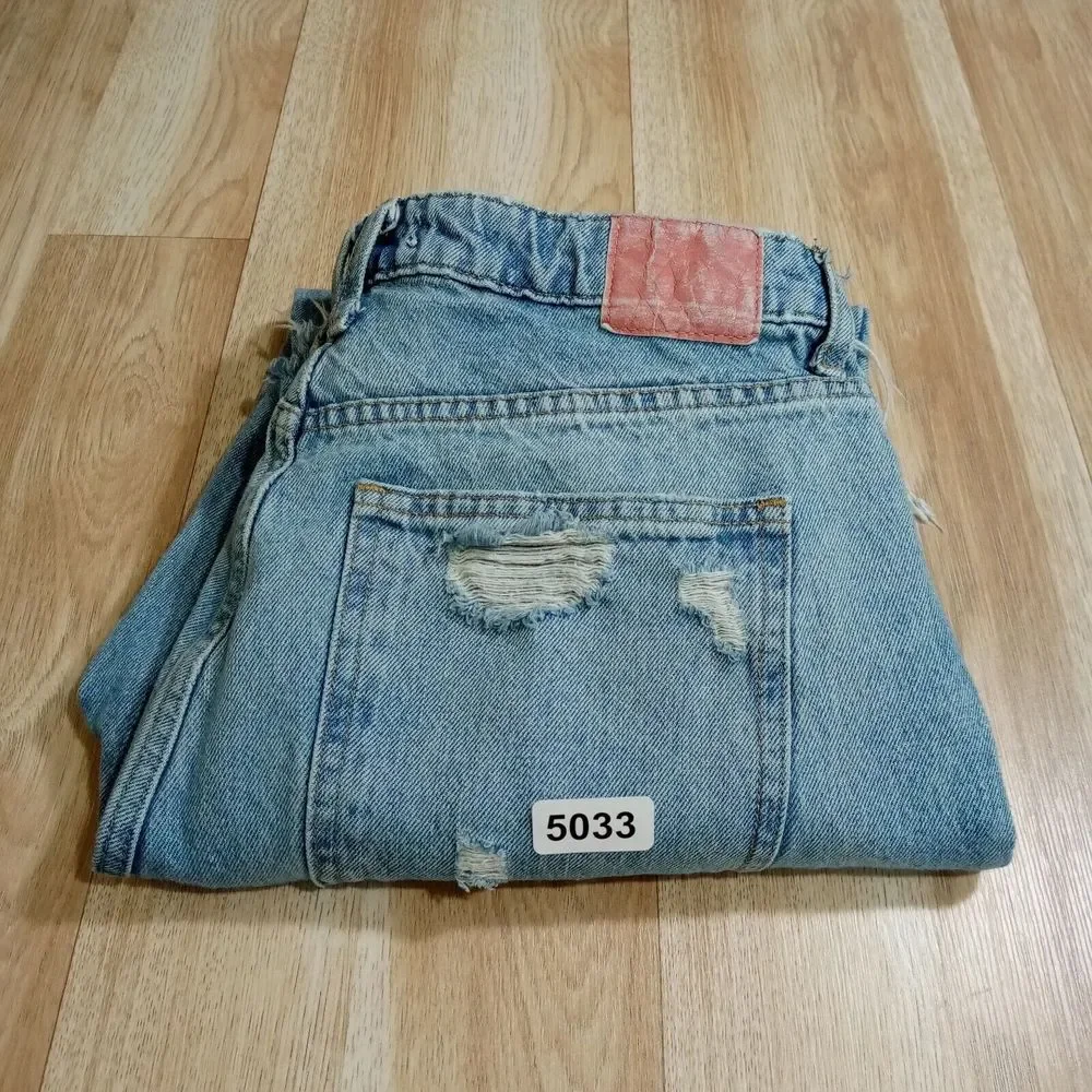 Zara Straight Baggy Jeans Womens‎ 10 (W32) Raw Hem Distressed Cotton Denim Heavy
